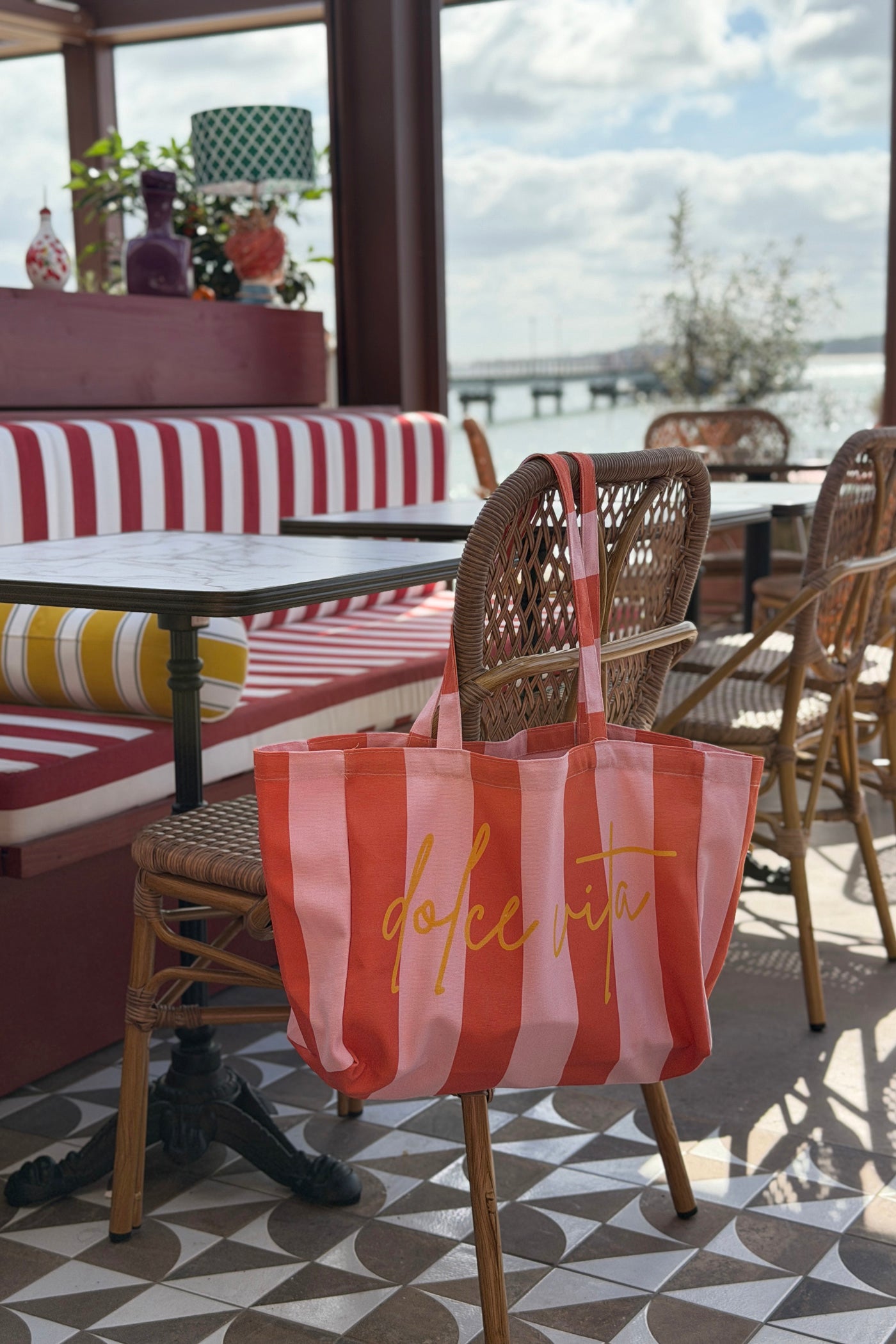 Sac tote bag rayures rose et orange Dolce Vita