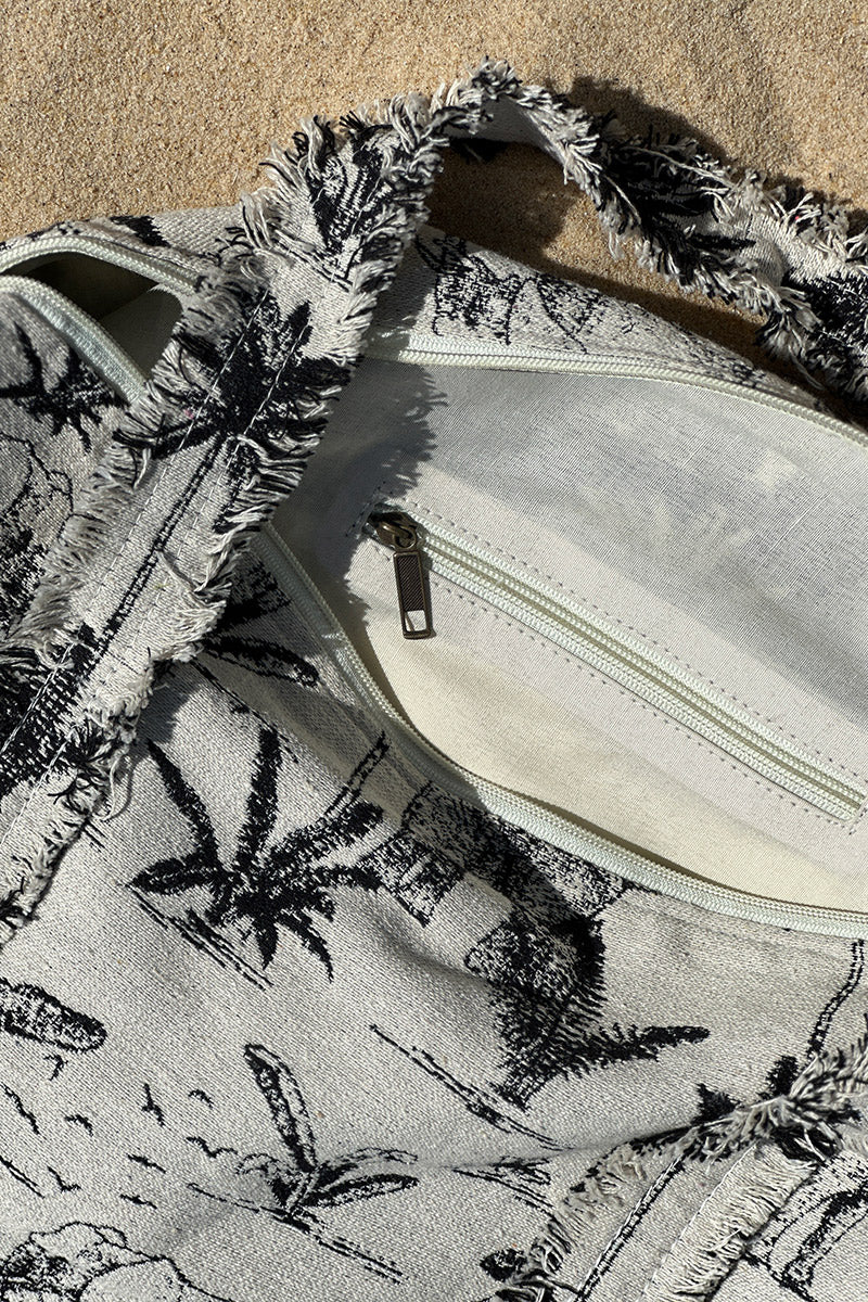Sac week end en coton effet piqué broderie toile de jouy jungle noir