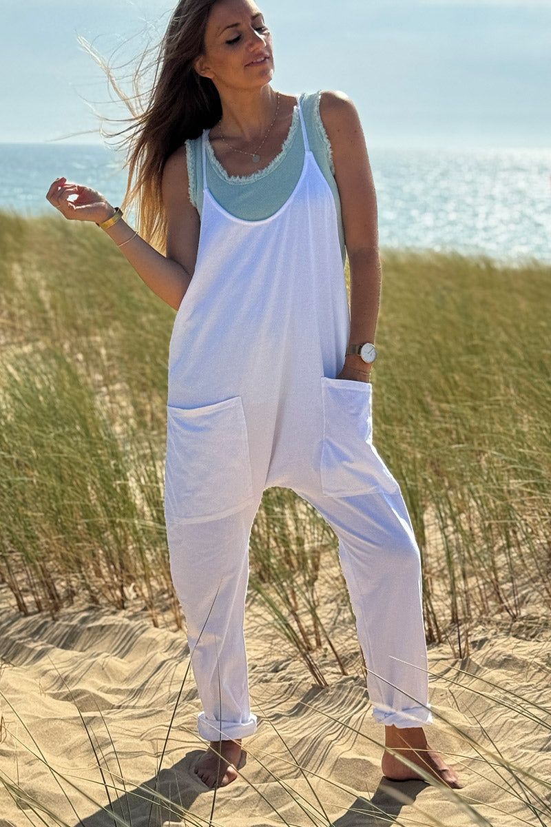 White Overall Jersey Jumper with Pockets