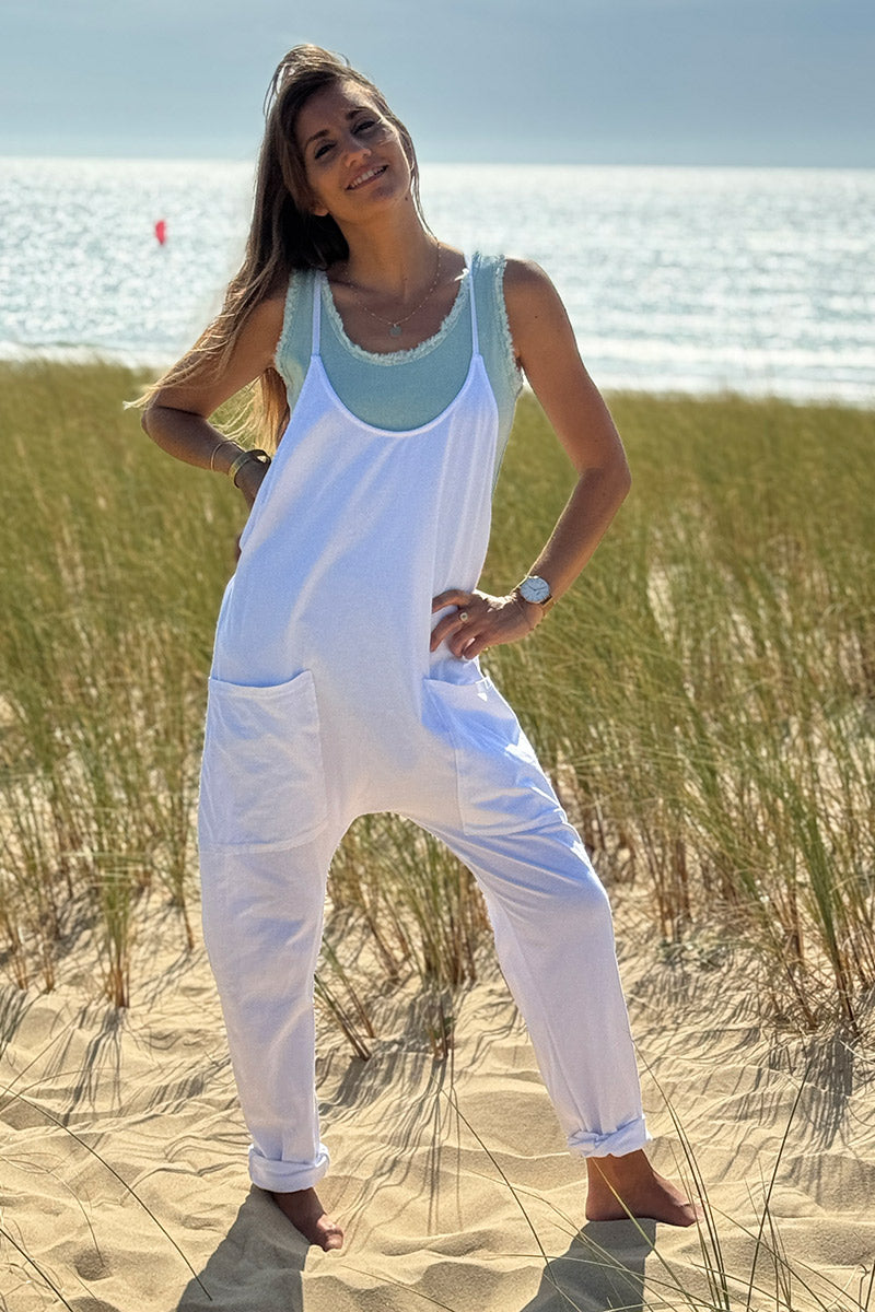 White Overall Jersey Jumper with Pockets