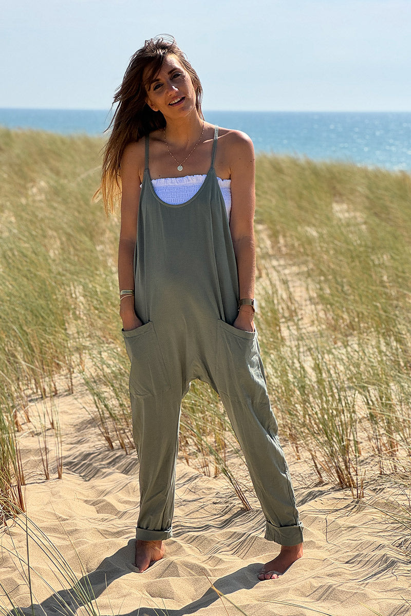 Khaki Overall Jersey Jumper with Pockets