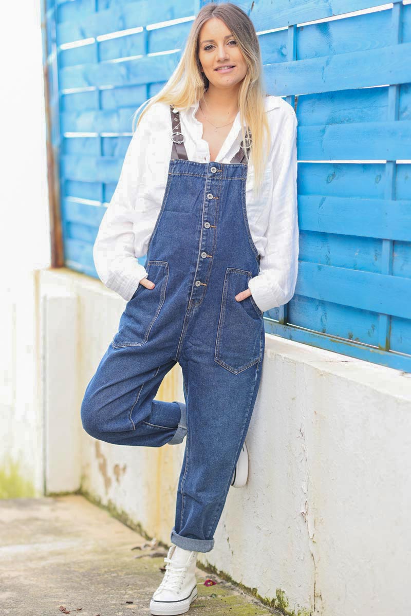 Salopette en jean bretelle simili poches et boutons g004 (1)