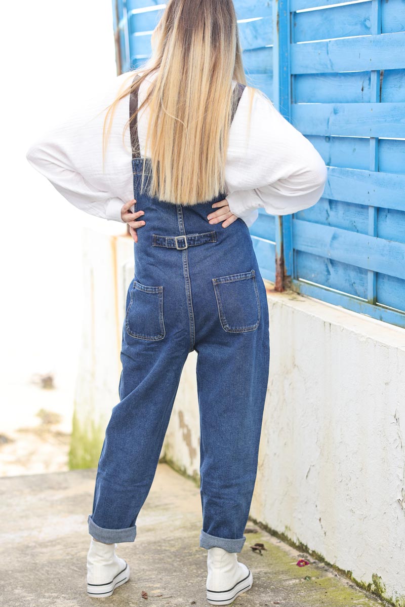 Salopette en jean bretelle simili poches et boutons g004 (1)