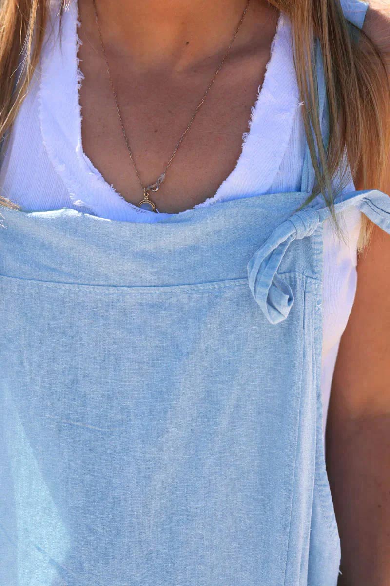 Light Blue Cotton and Linen Flowing Overalls