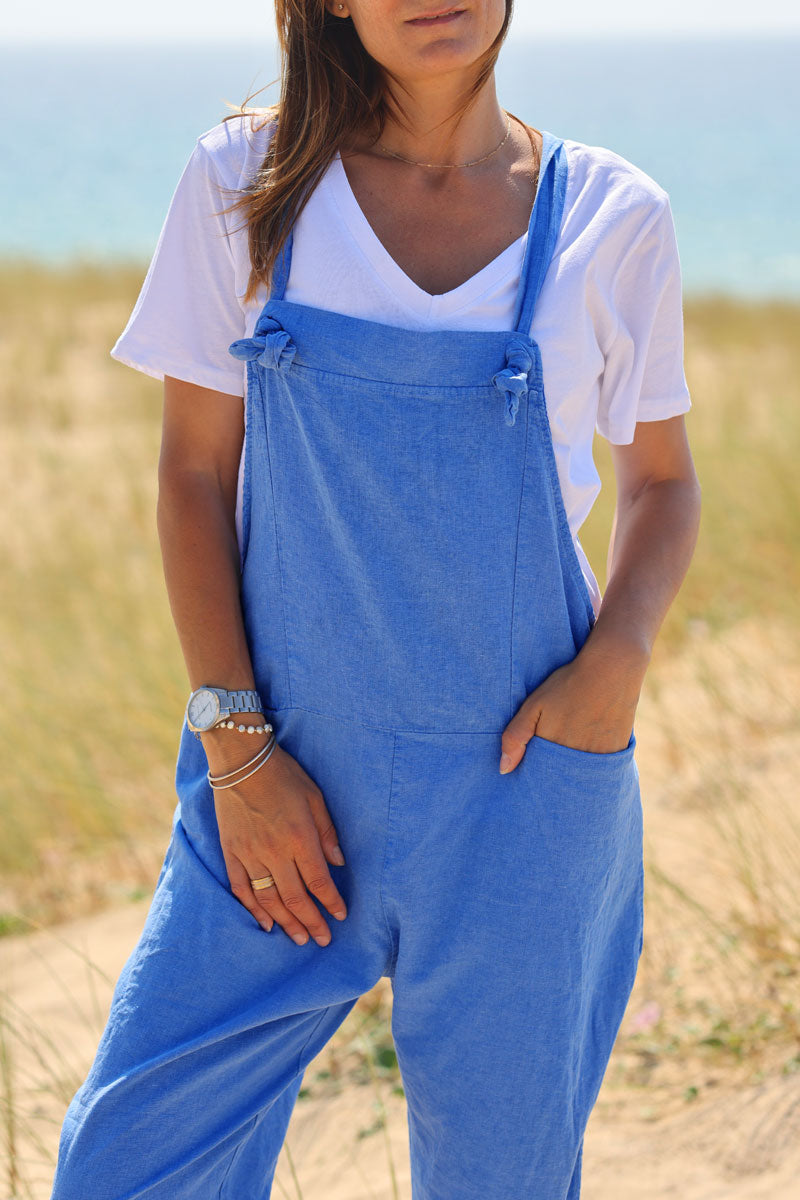 Royal Blue Cotton and Linen Flowing Overalls
