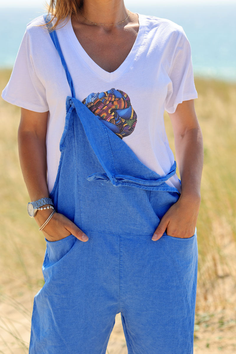 Royal Blue Cotton and Linen Flowing Overalls