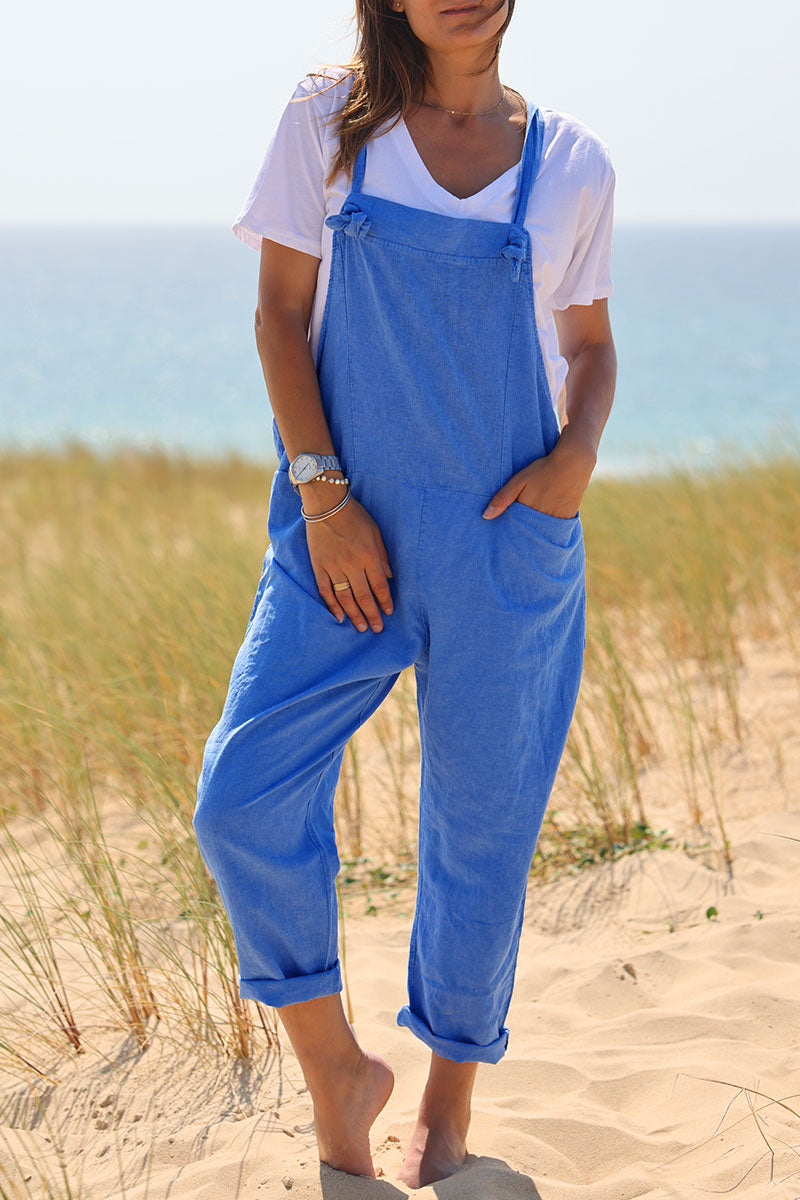 Royal Blue Cotton and Linen Flowing Overalls