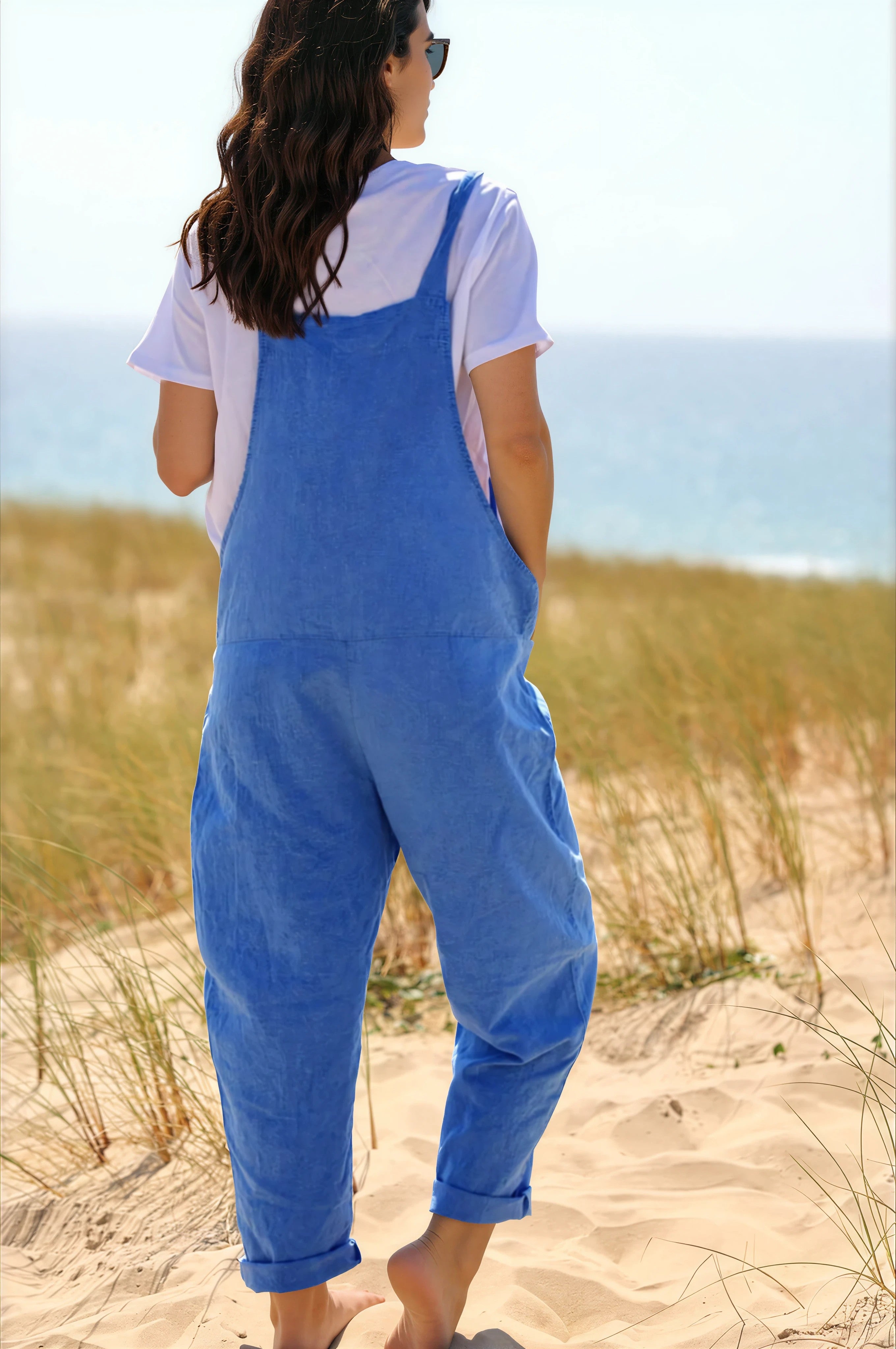 Royal Blue Cotton and Linen Flowing Overalls