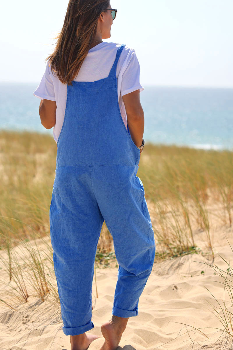 Royal Blue Cotton and Linen Flowing Overalls