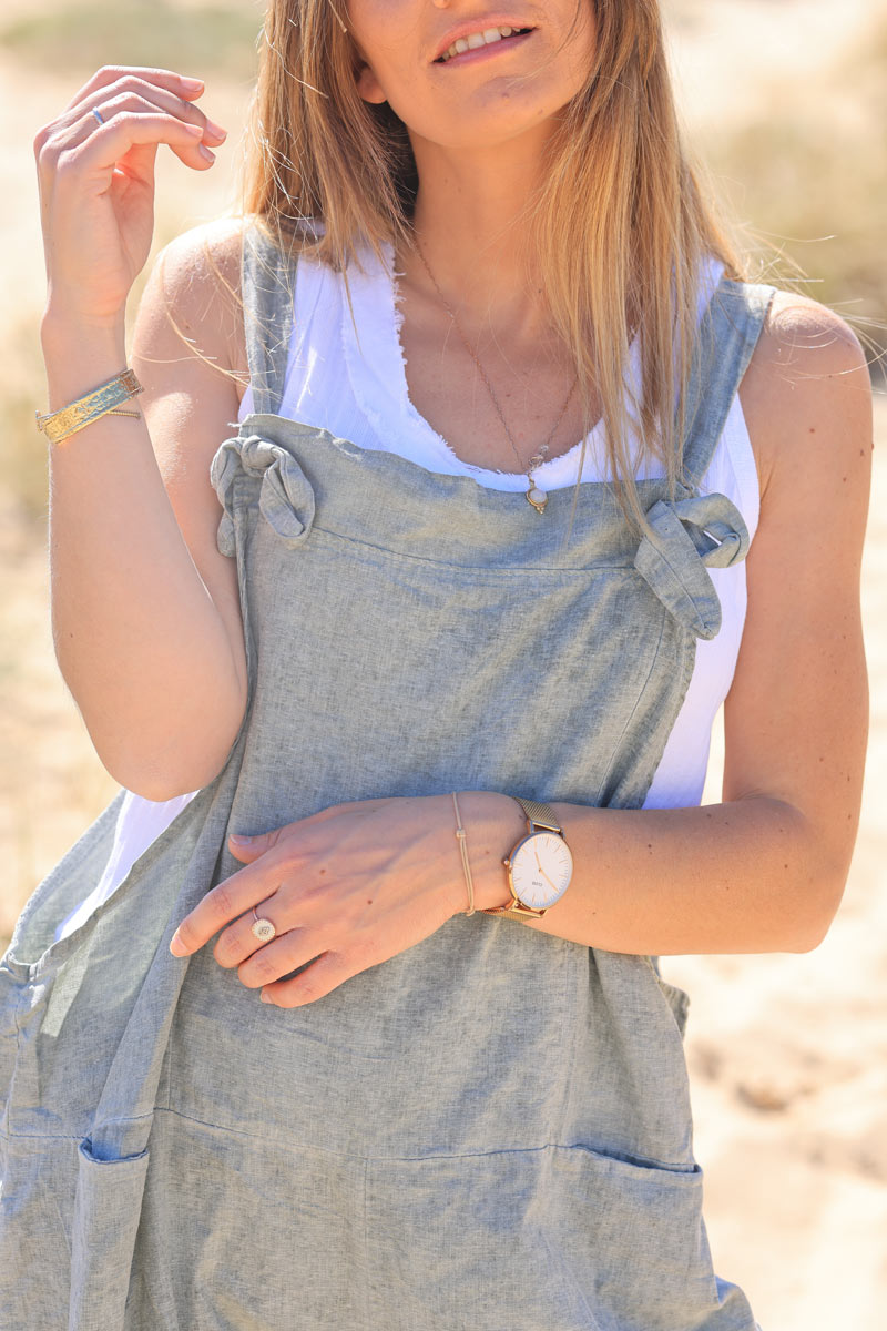 Olive Cotton and Llinen Flowing Overalls