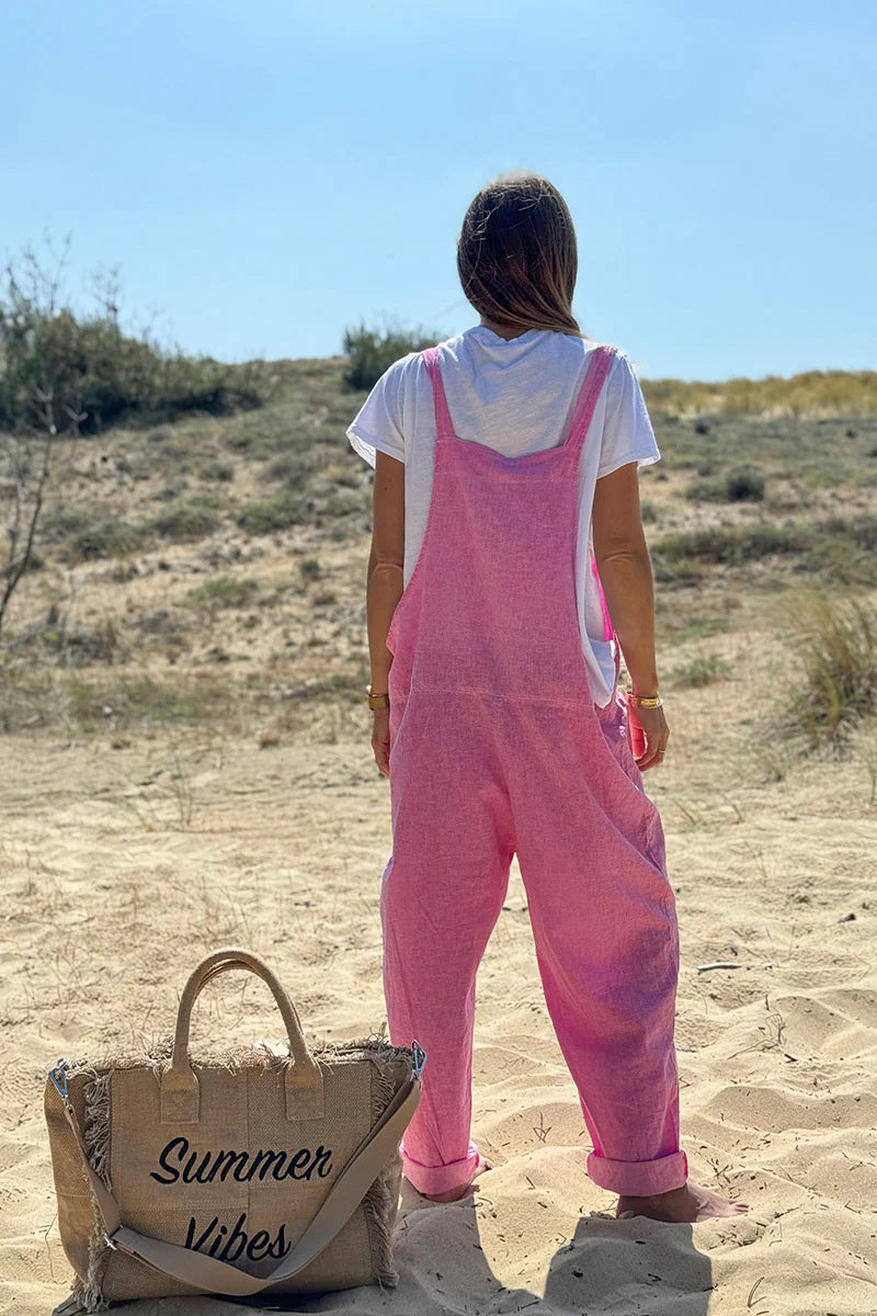 Pink cotton and linen flowing overalls