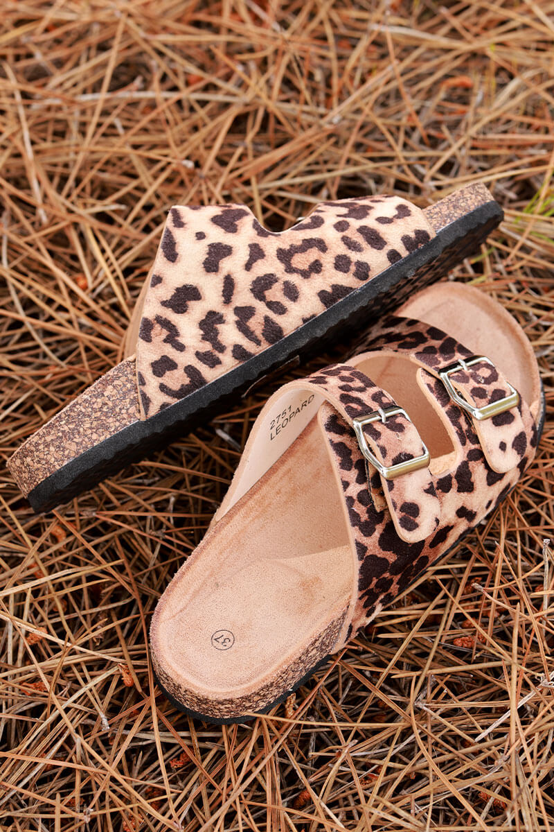 Leopard Buckle Strap Slip-On Sandals