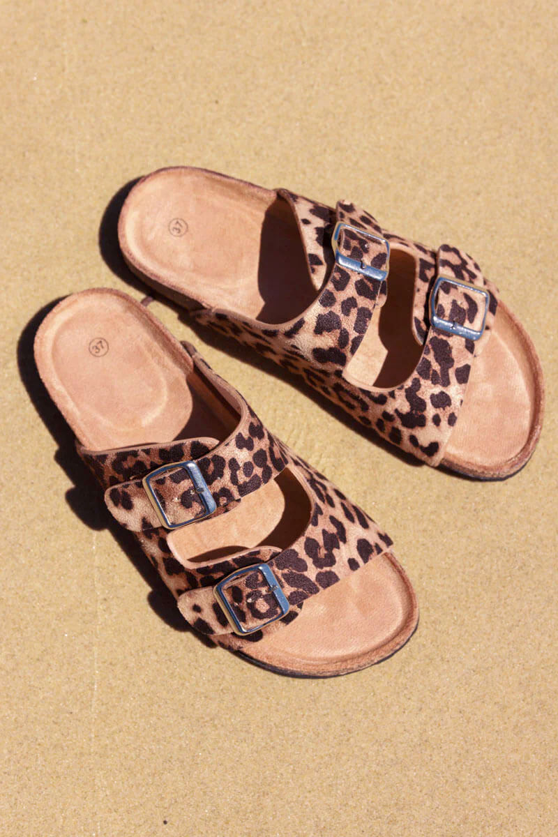Leopard Buckle Strap Slip-On Sandals