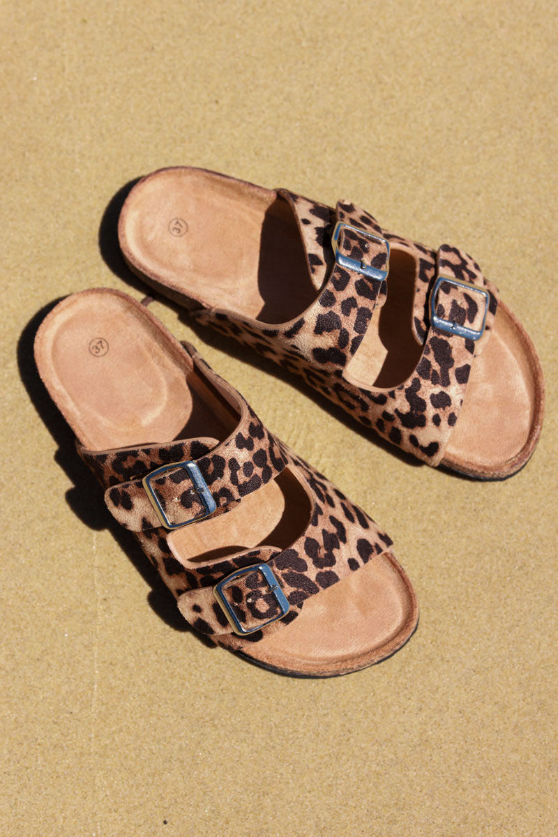 Leopard Buckle Strap Slip-On Sandals