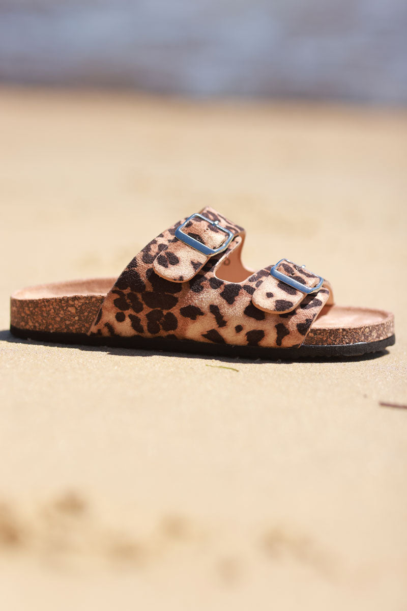 Leopard Buckle Strap Slip-On Sandals