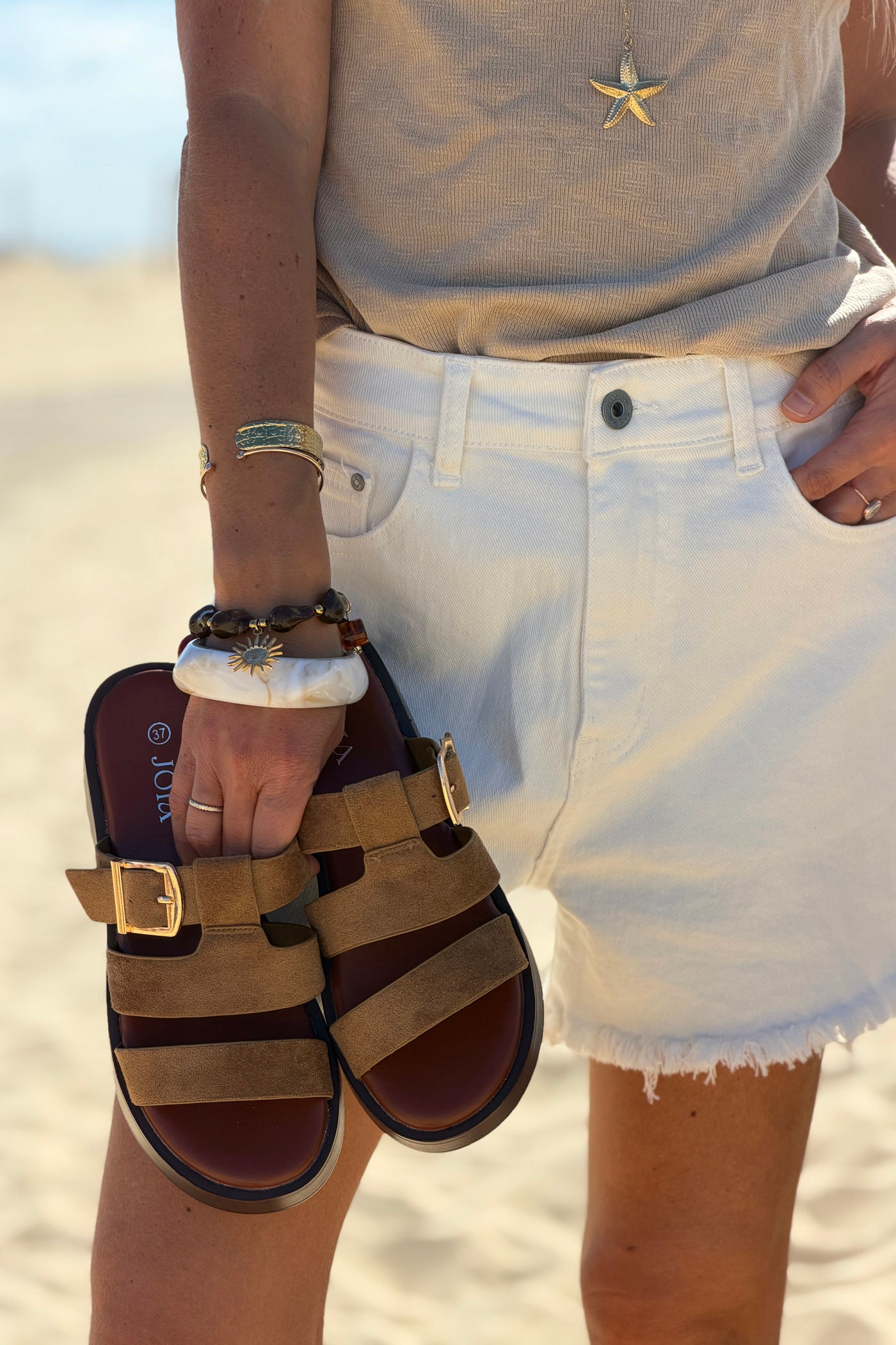 Beige Suedette Strappy Platform Sandals