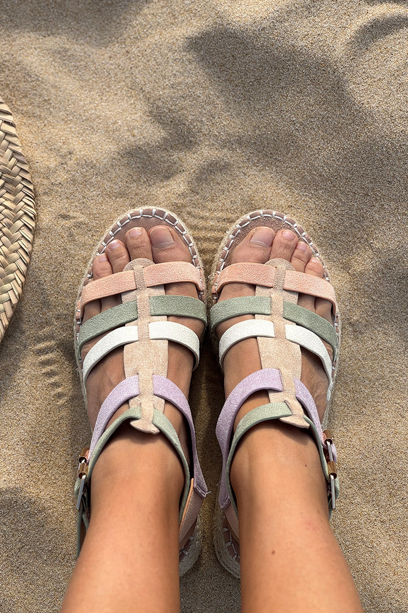 Olive Multi Gladiator Sueded Platform Espadrilles