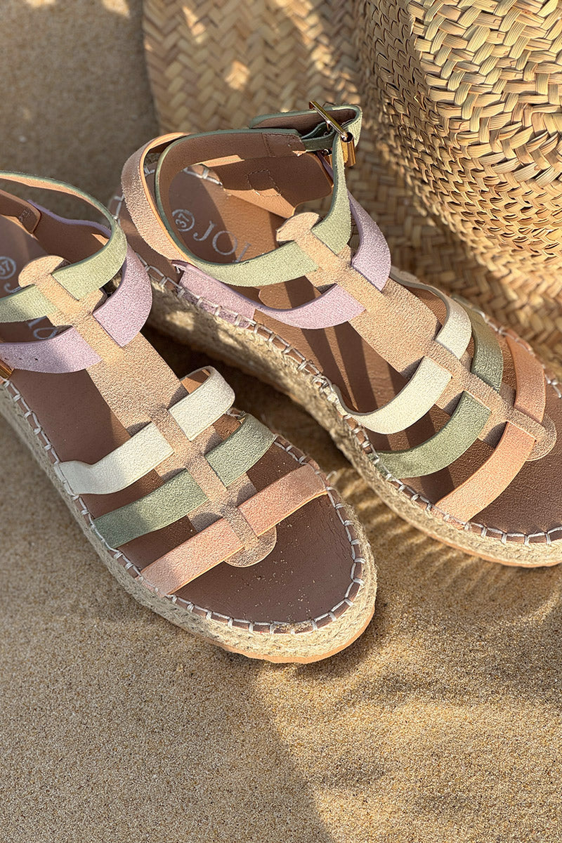 Olive Multi Gladiator Sueded Platform Espadrilles