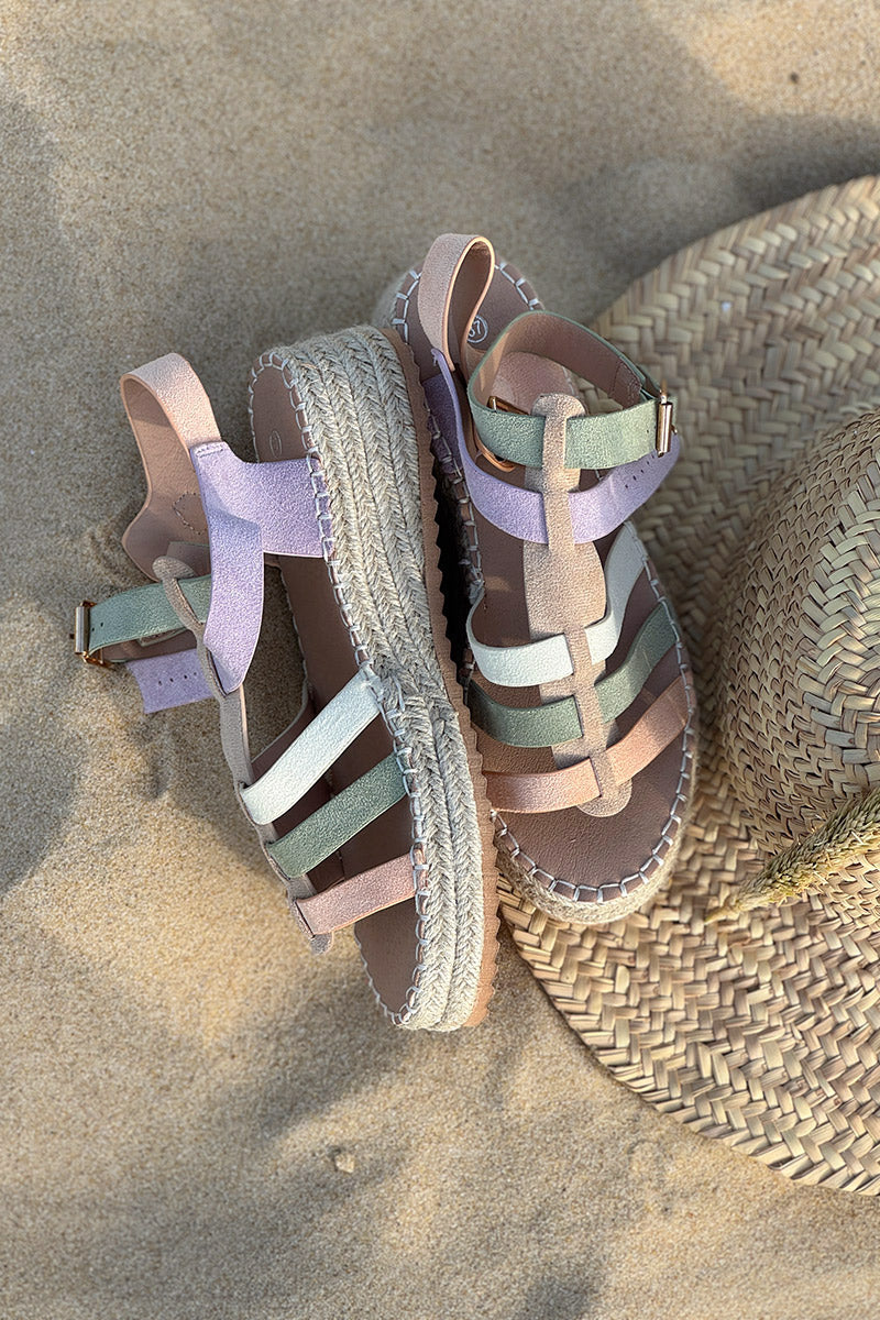 Olive Multi Gladiator Sueded Platform Espadrilles