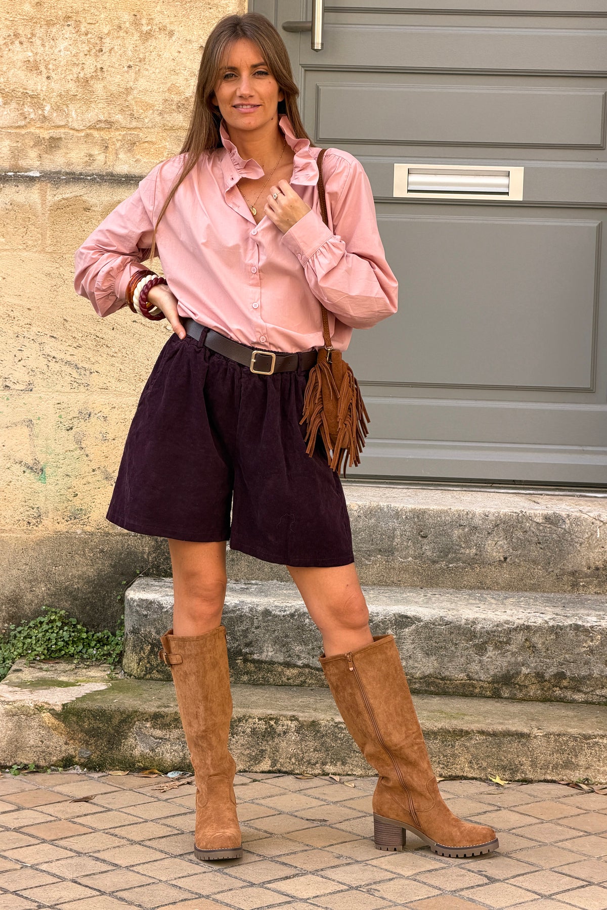 Burgundy Merlot Corduroy Shorts with Belt