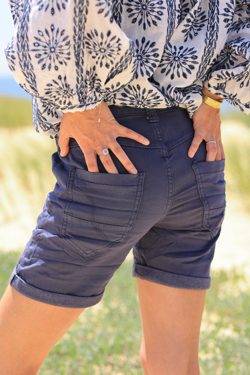 Short basique bleu marine stretch et confort