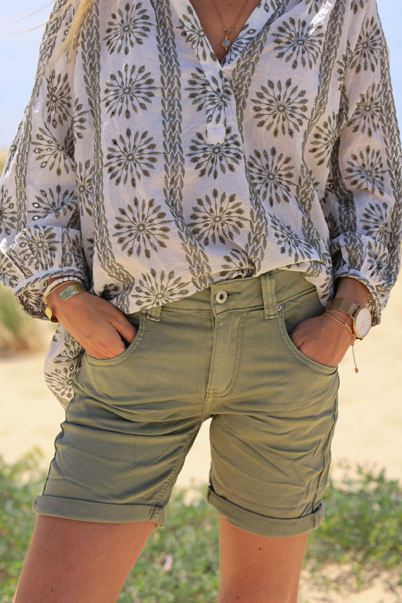 Short basique kaki stretch et confort