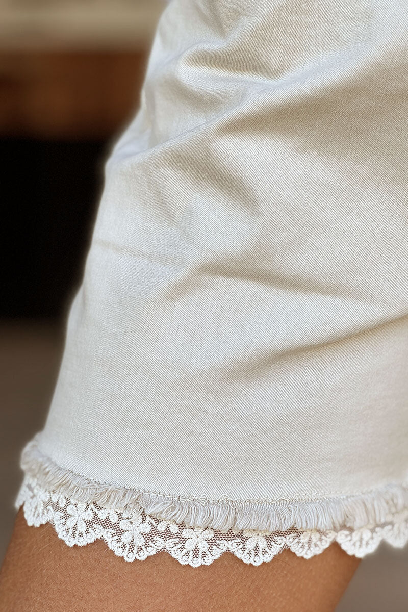 Beige Vintage Wash Lace Trim Jean Shorts