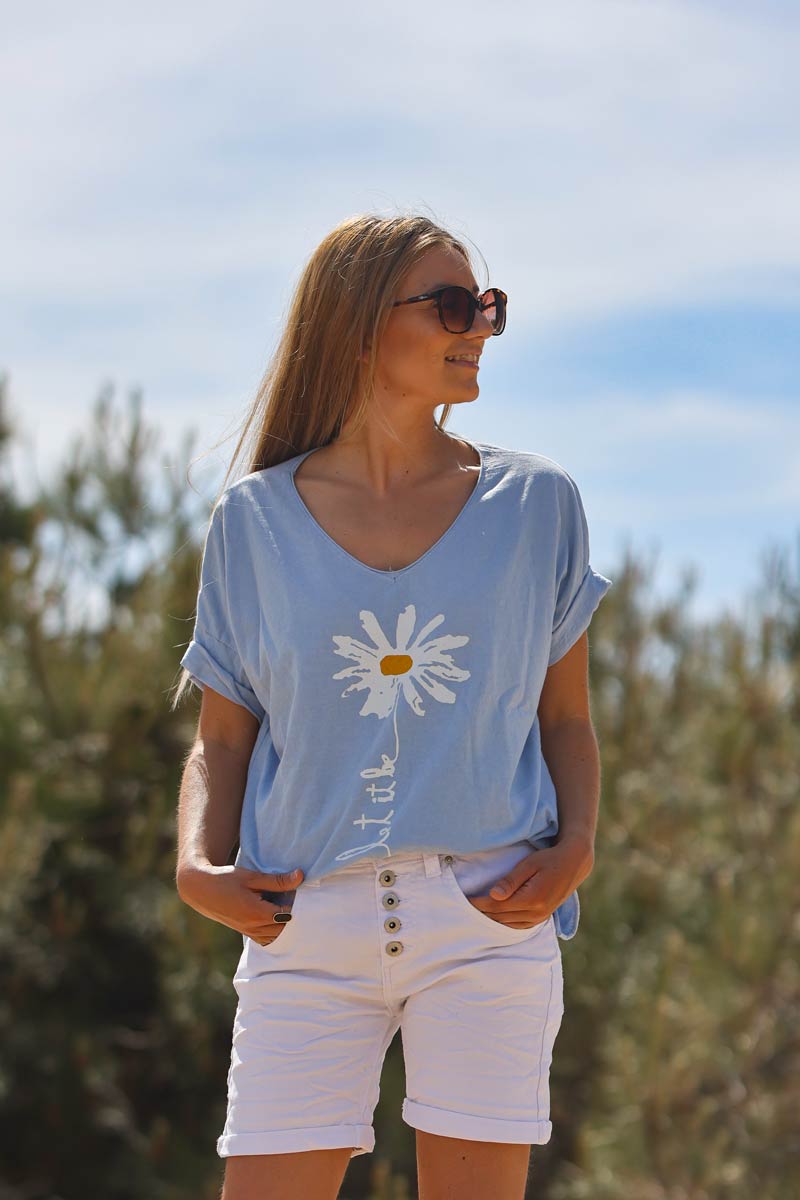 Short blanc Place du Jour en toile boutons E089 (1)