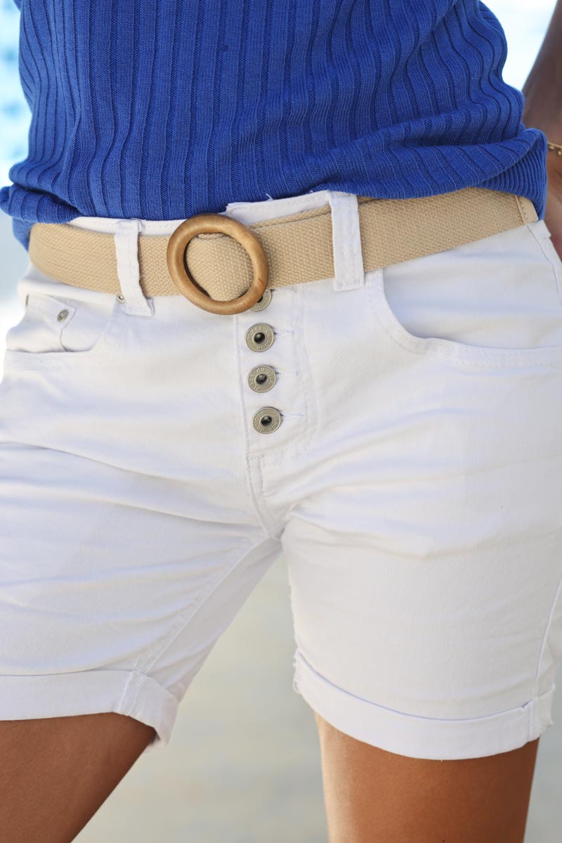 Short blanc Place du Jour en toile boutons E089 (1)