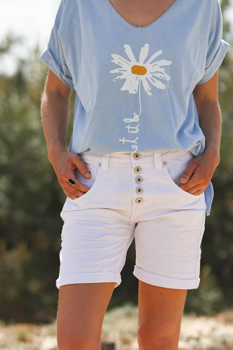 Short blanc Place du Jour en toile boutons E089 (1)