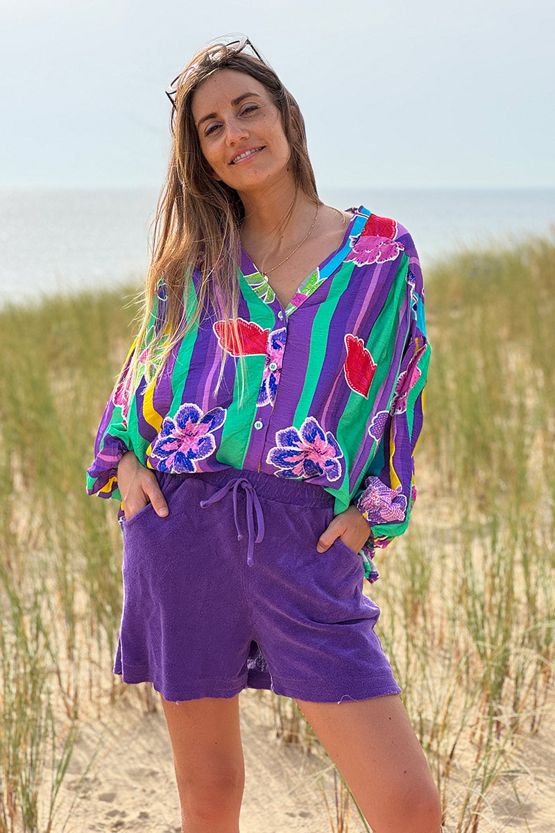 Short eponge confort violet ceinture élastique