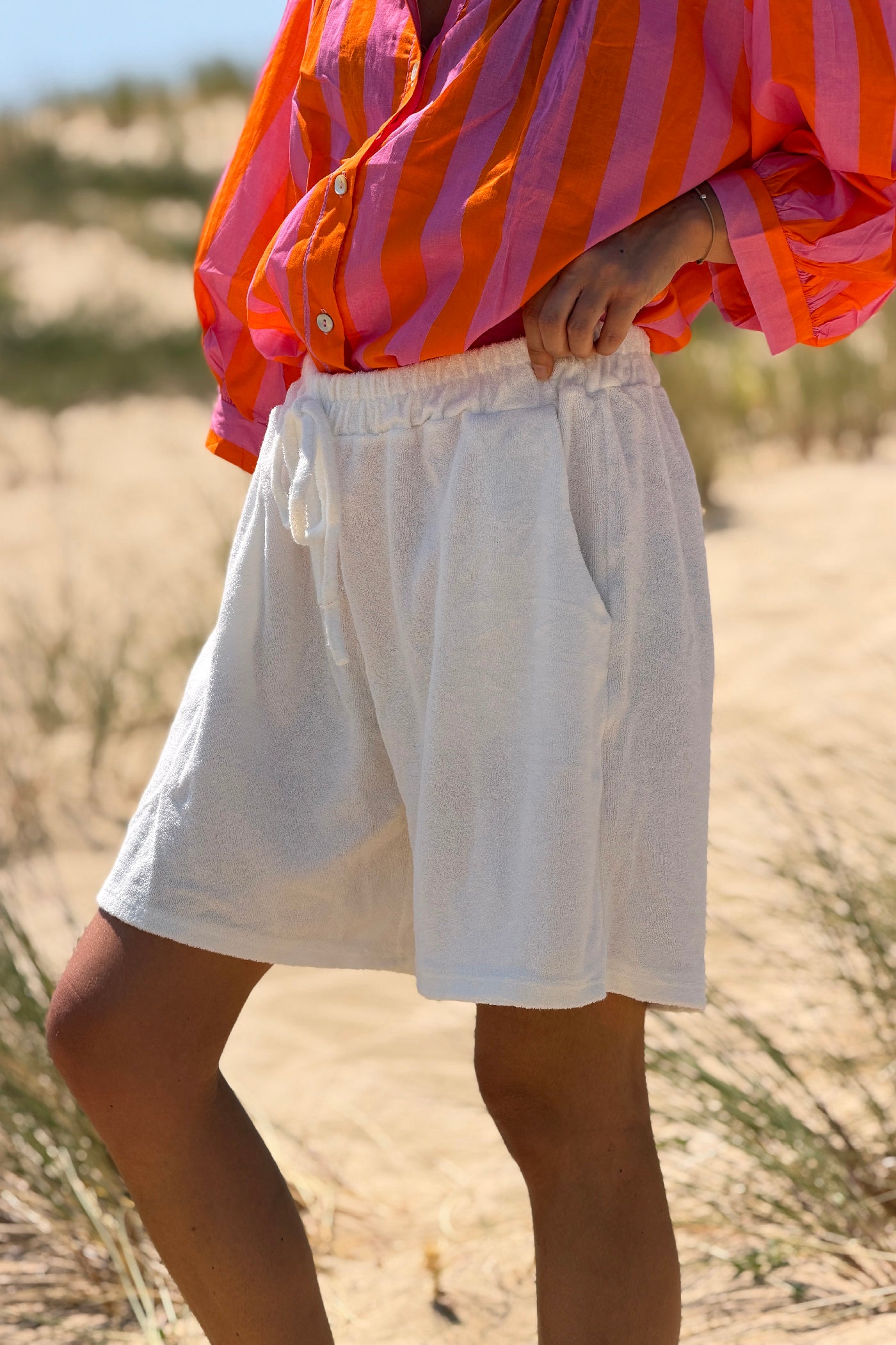 White Terry Knit Pull-On Shorts