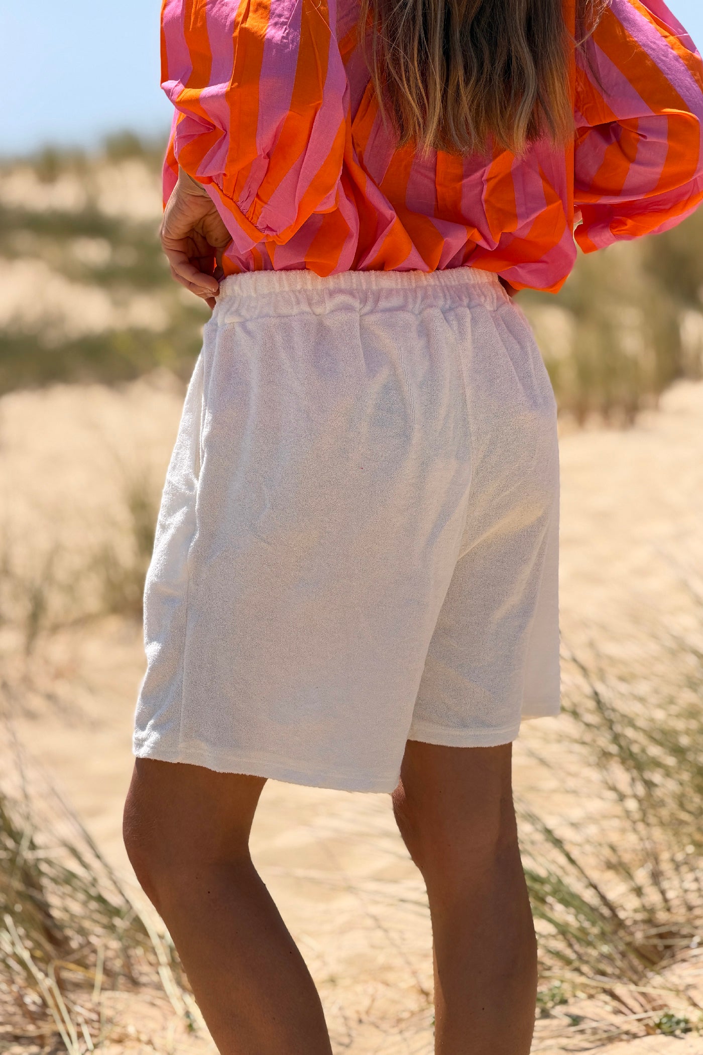 White Terry Knit Pull-On Shorts