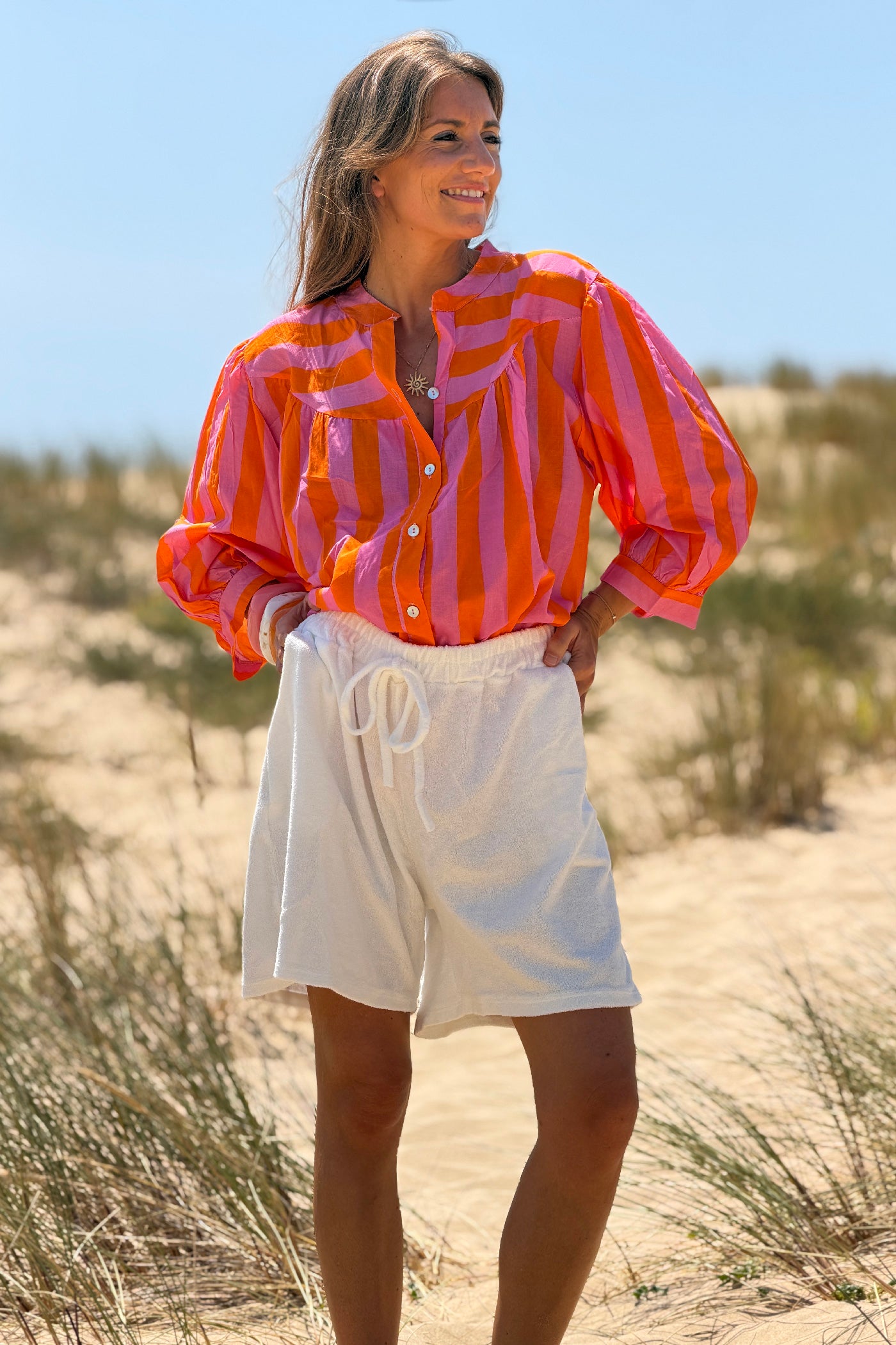 White Terry Knit Pull-On Shorts