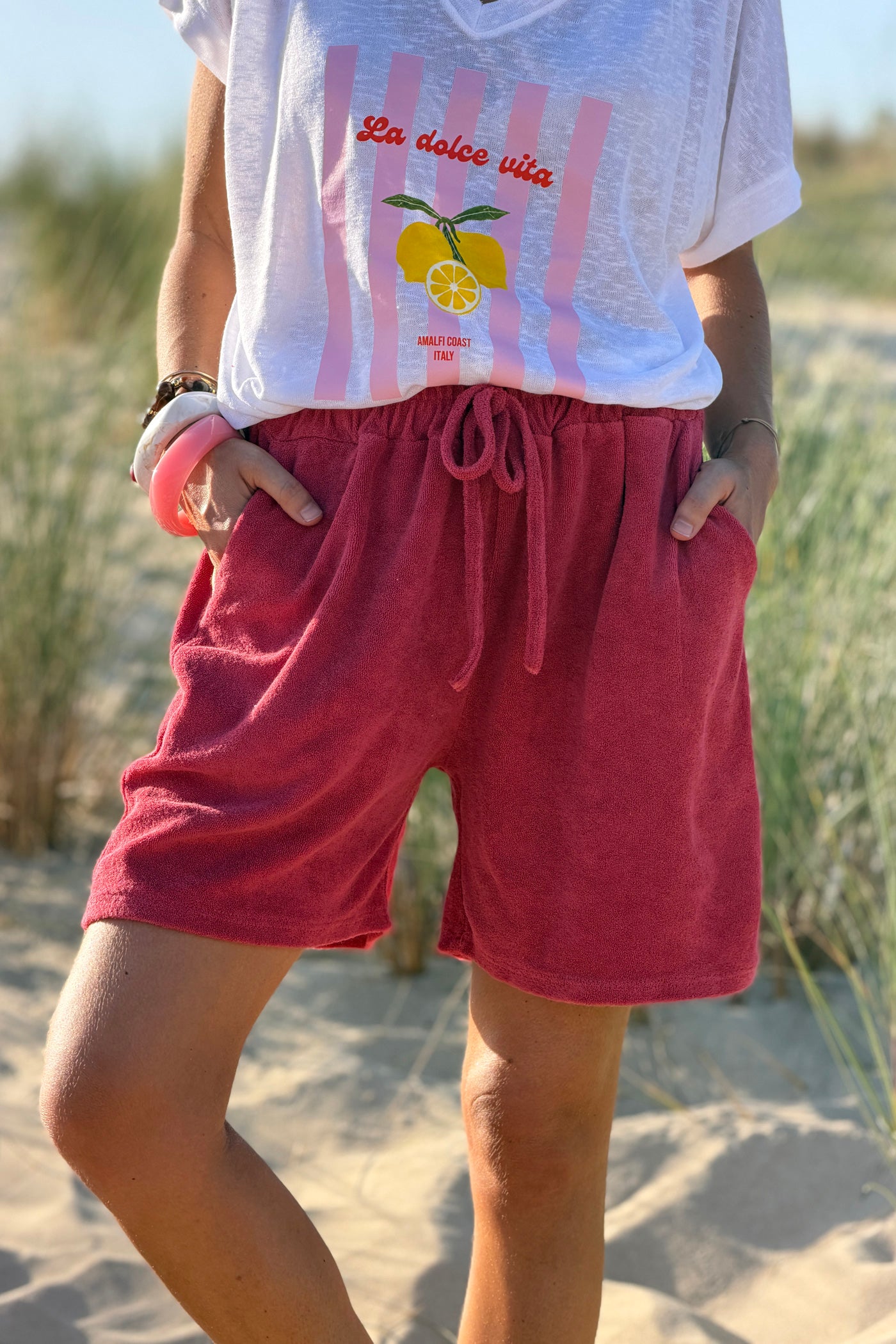 Merlot Terry Knit Pull-On Shorts