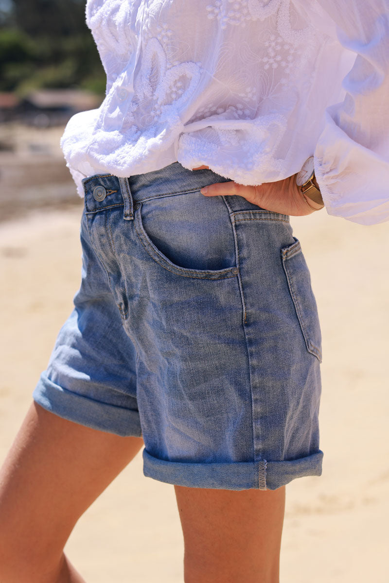 Short en jean délavé loose taille haute