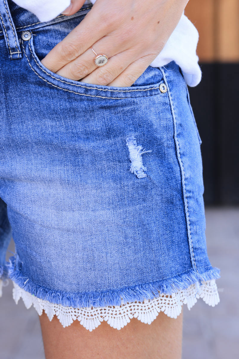 Short en jean délavé petite dentelle