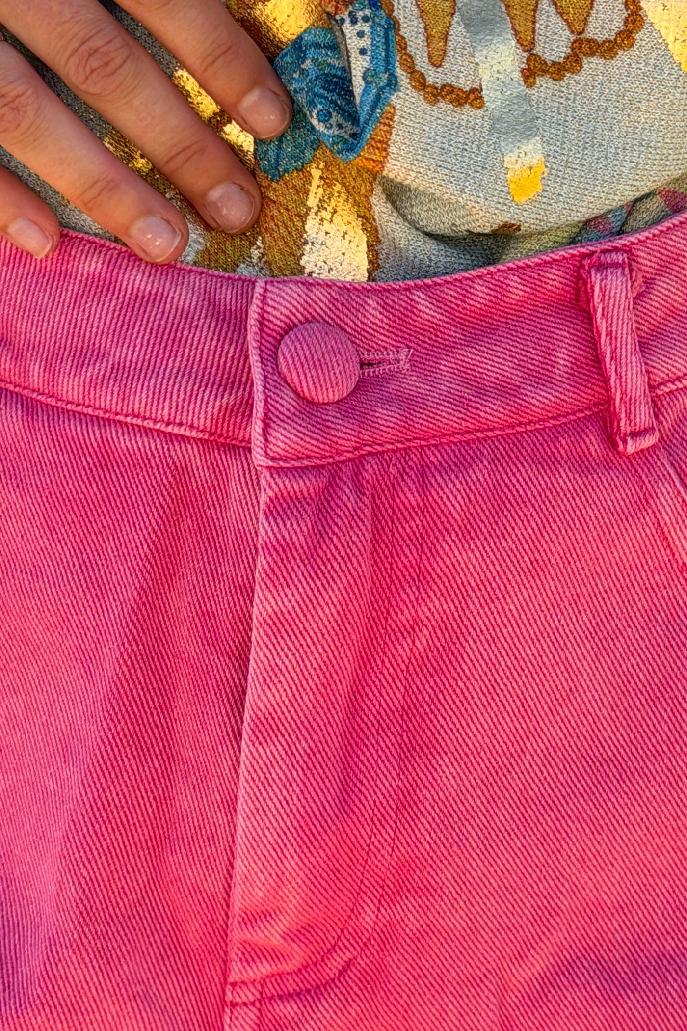 Hot Pink Scalloped Hem Twill Shorts