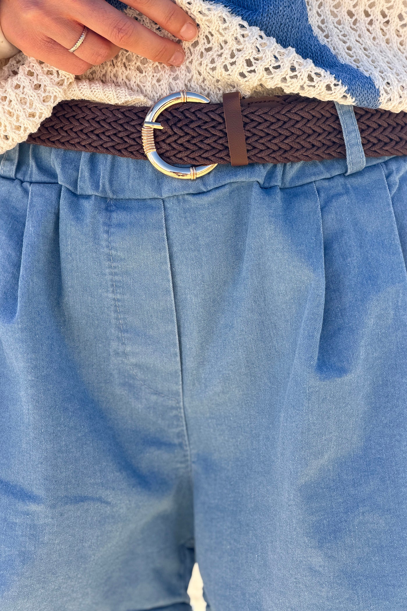 Chambray Denim Shorts with Woven Belt