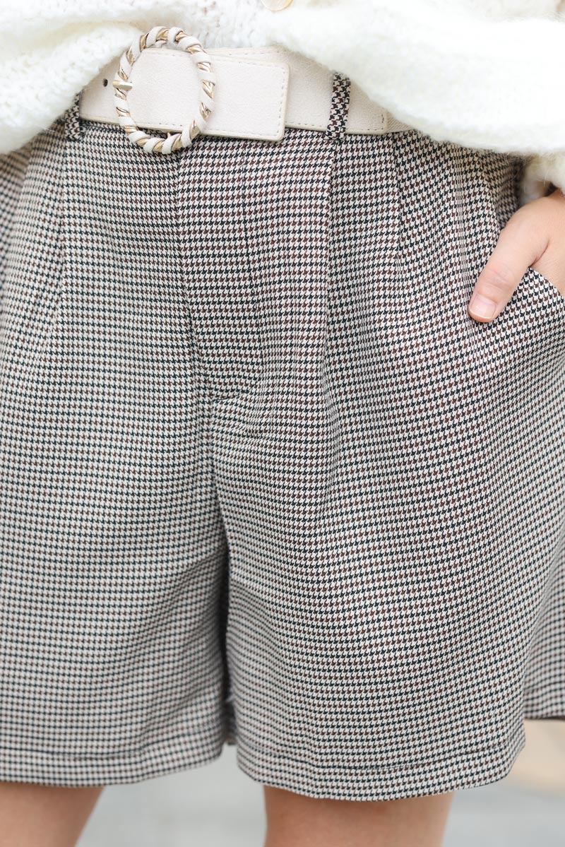 Short imprime pieds de poule noir g216 (1)