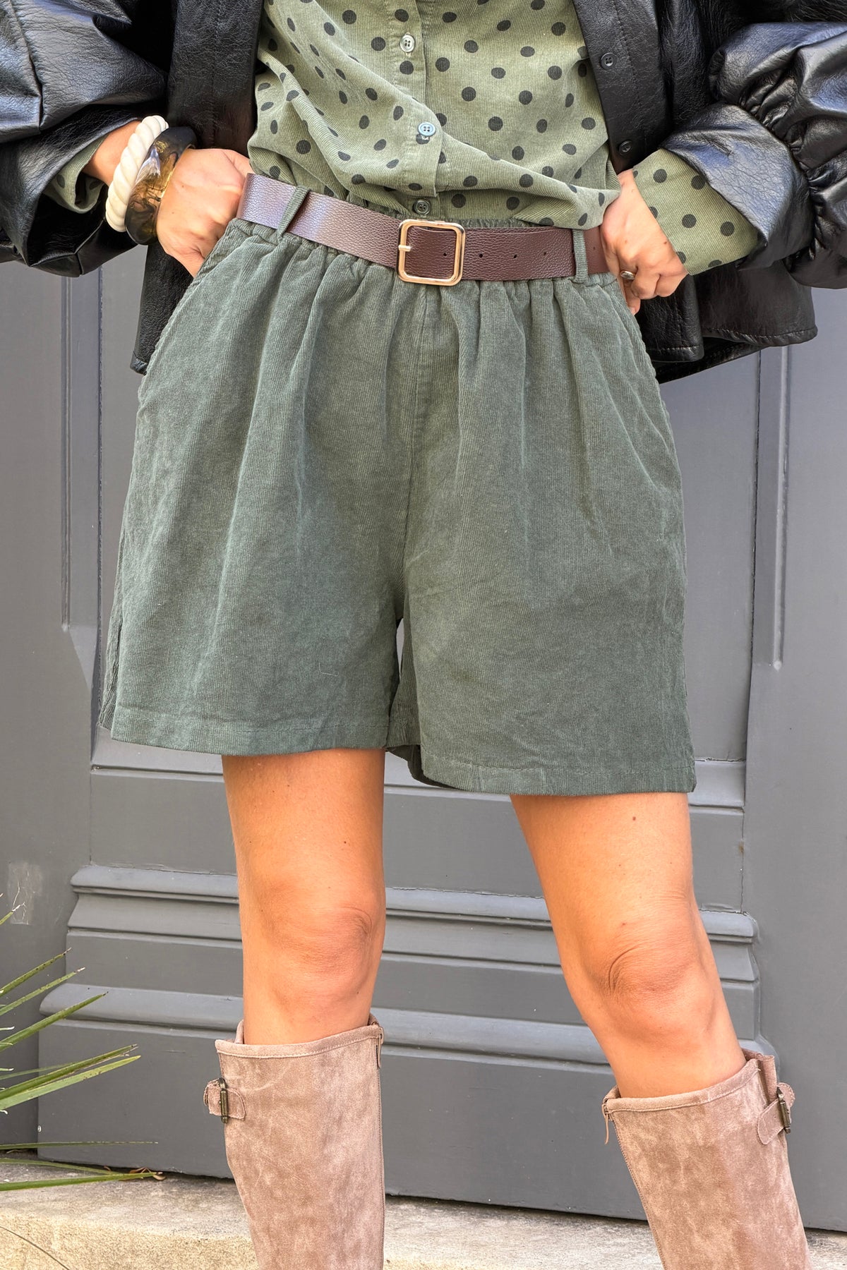 Sage Corduroy Shorts with Belt