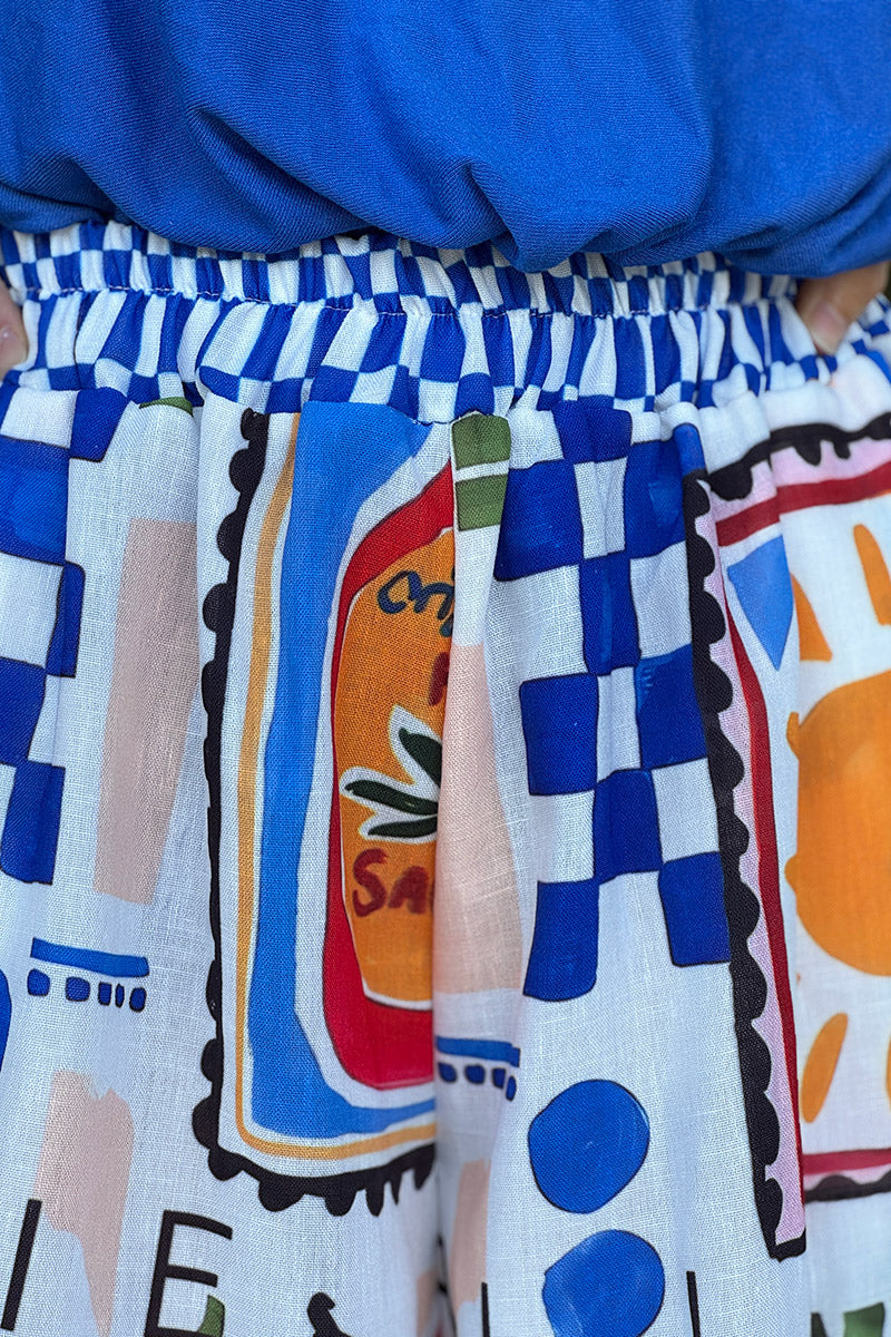 Short léger taille haute soleil spicy graphisme bleu