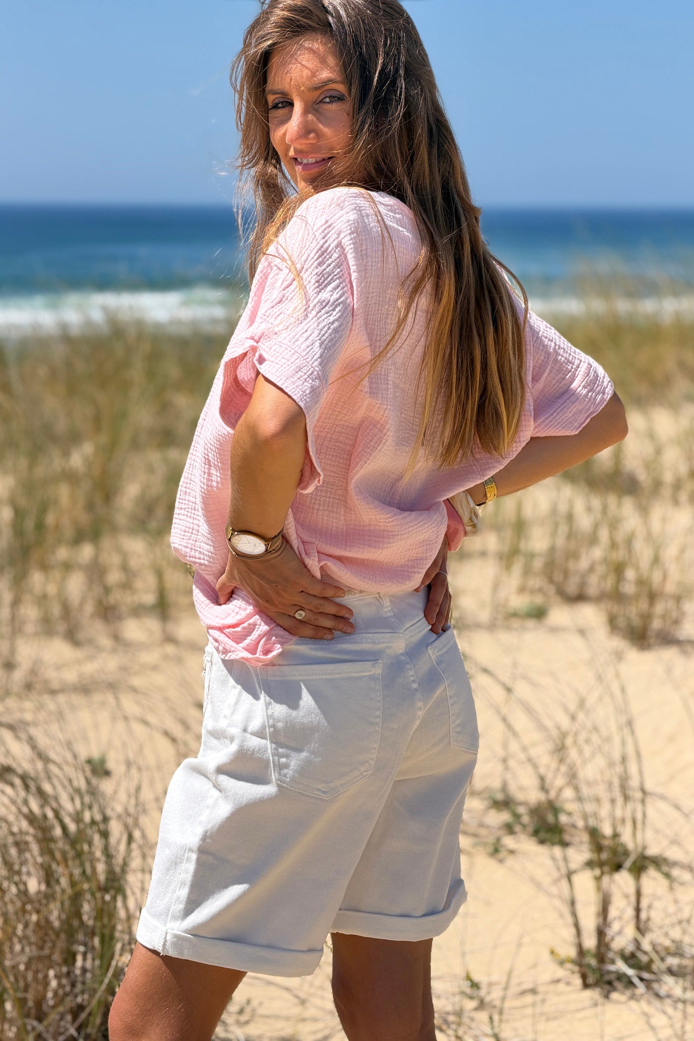 White Floral Patch Pocket Jean Shorts