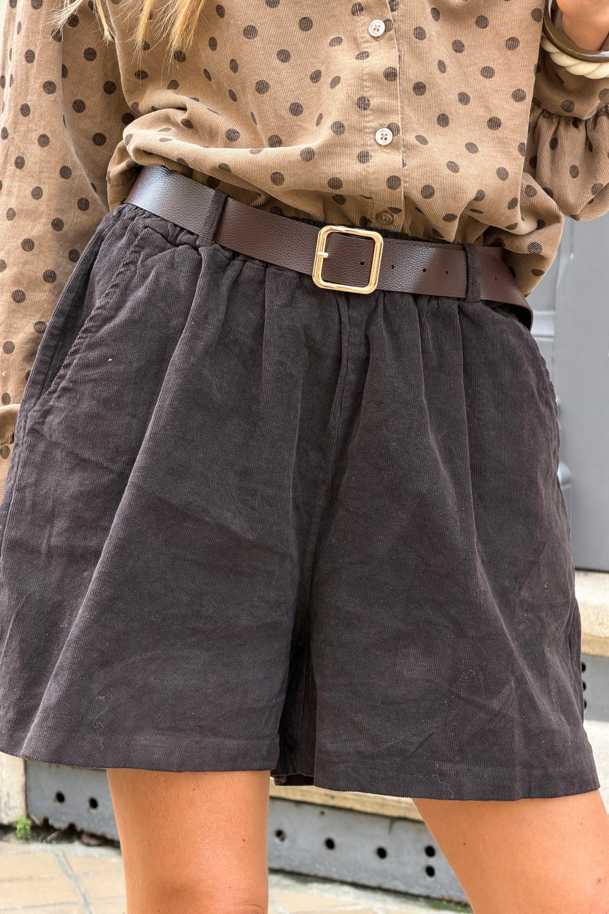 Brown Corduroy Shorts with Belt