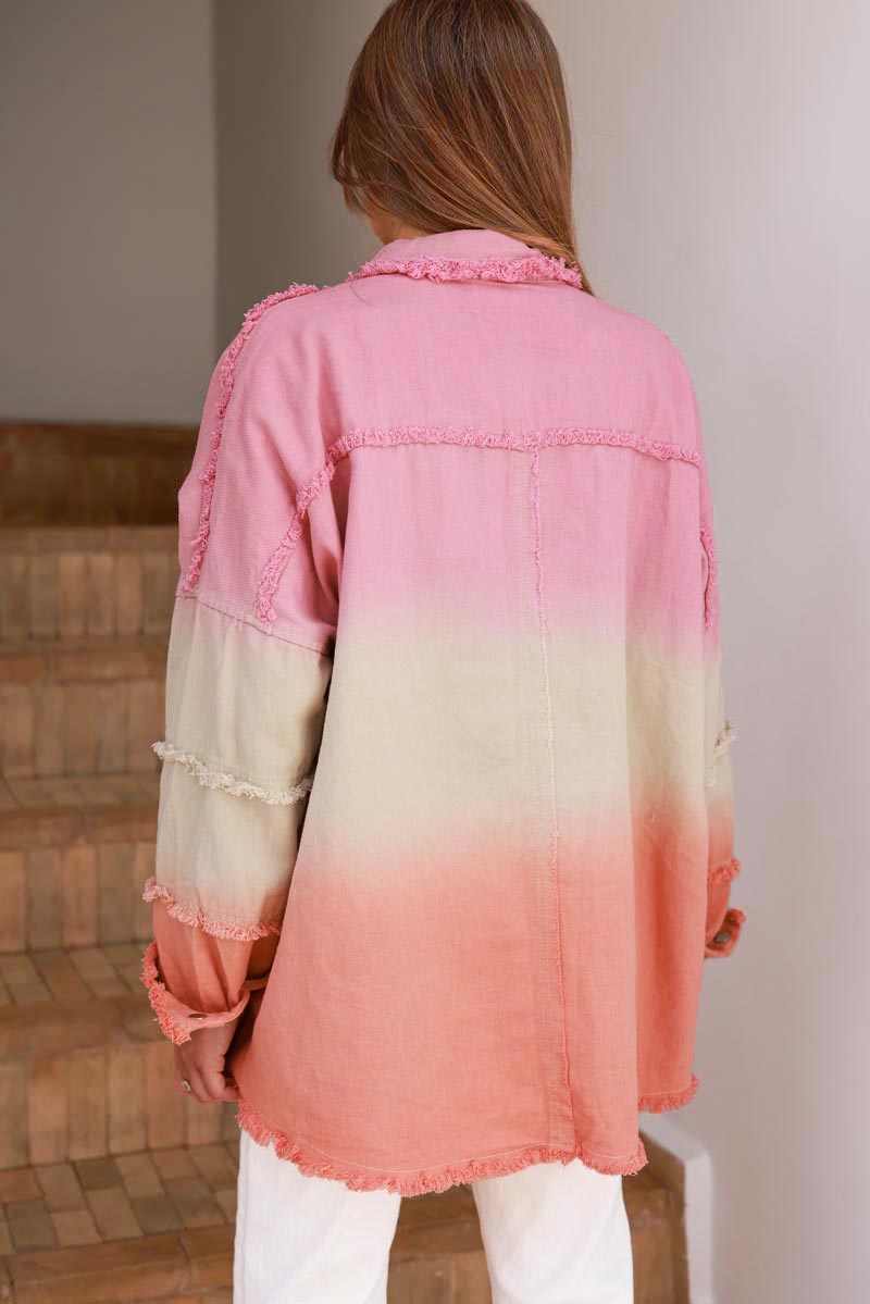 Pink Ombre Denim Snap Button Shirt