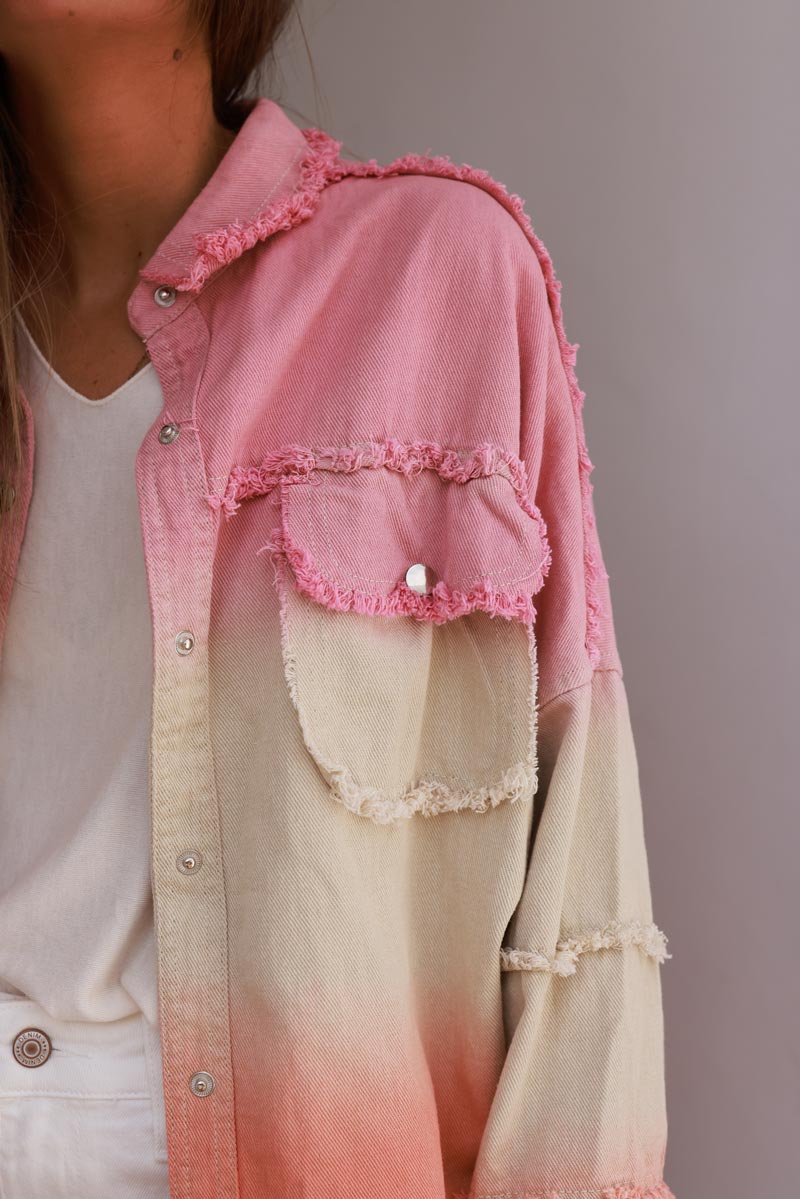 Pink Ombre Denim Snap Button Shirt