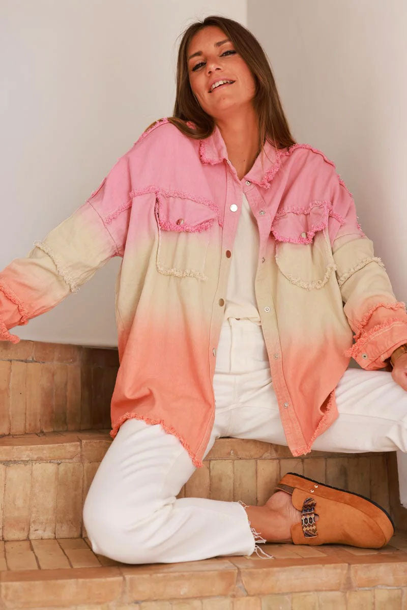 Pink Ombre Denim Snap Button Shirt