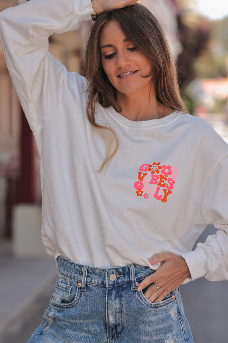 White “Good Vibes Only” Sweater
