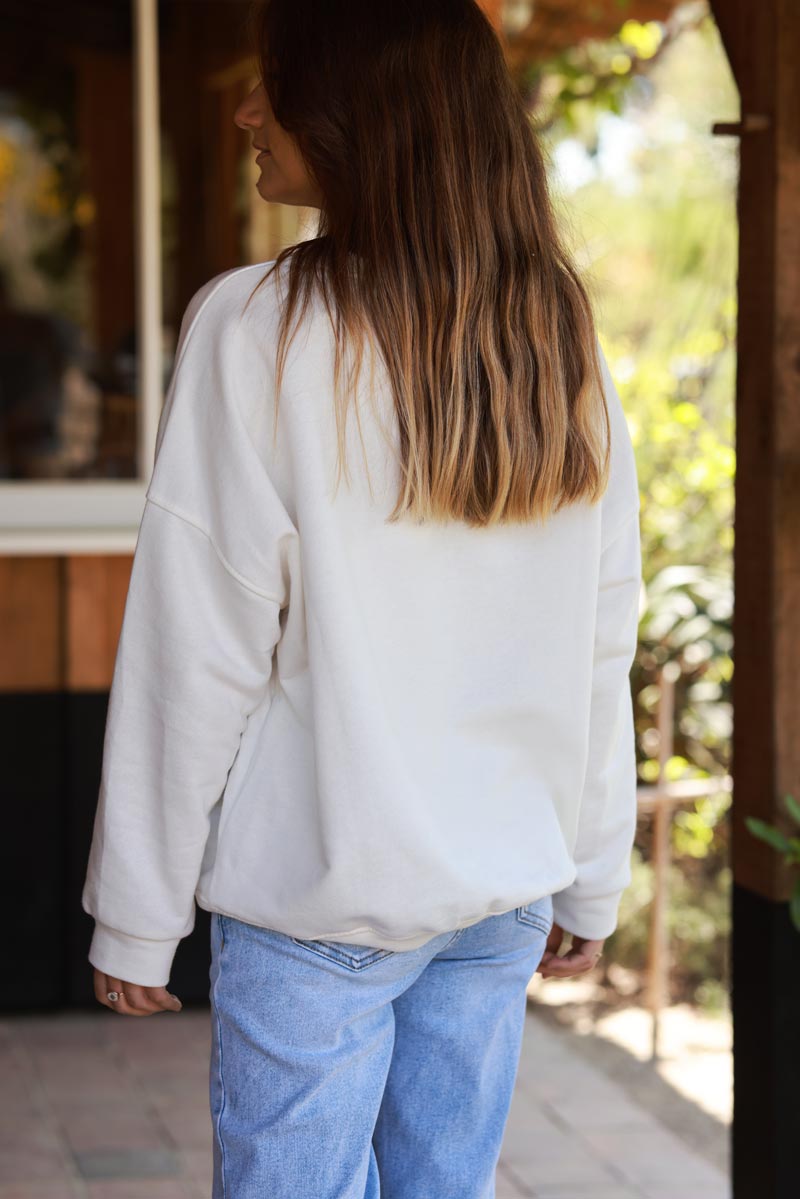 White Roman Holiday Screen Print Sweater