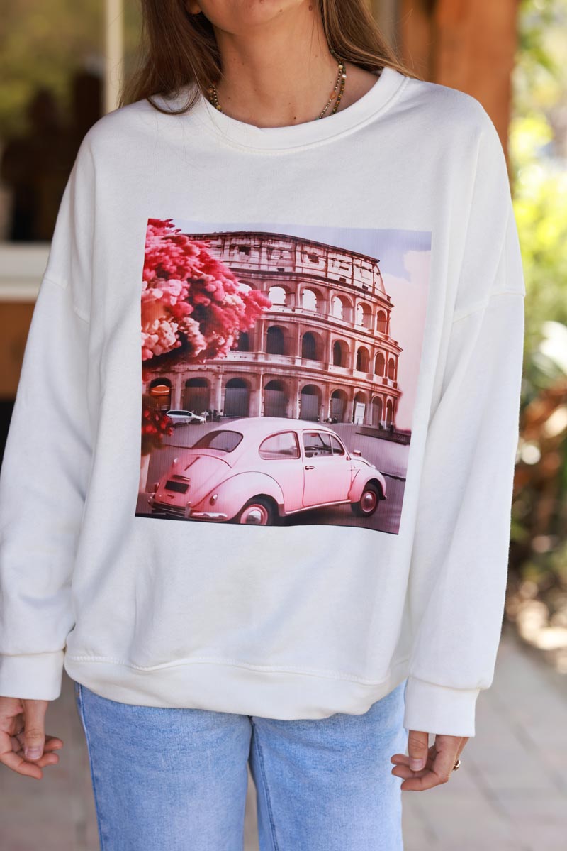 White Roman Holiday Screen Print Sweater